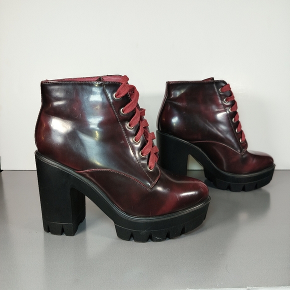 Bamboo Jonas-02 Dark Burgundy Chunky Ankle Boots with Lug Sole Size 9 - Picture 15 of 16